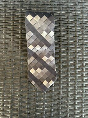 George Machado Silk Geometric Plaid Necktie Gray Black Silver Designer Dress Tie
